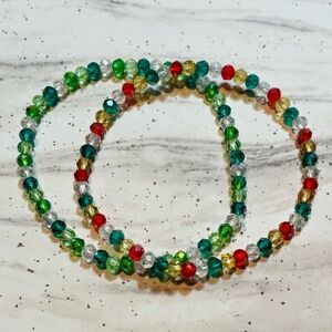 Christmas Glass Beaded Bracelets | Set of 2